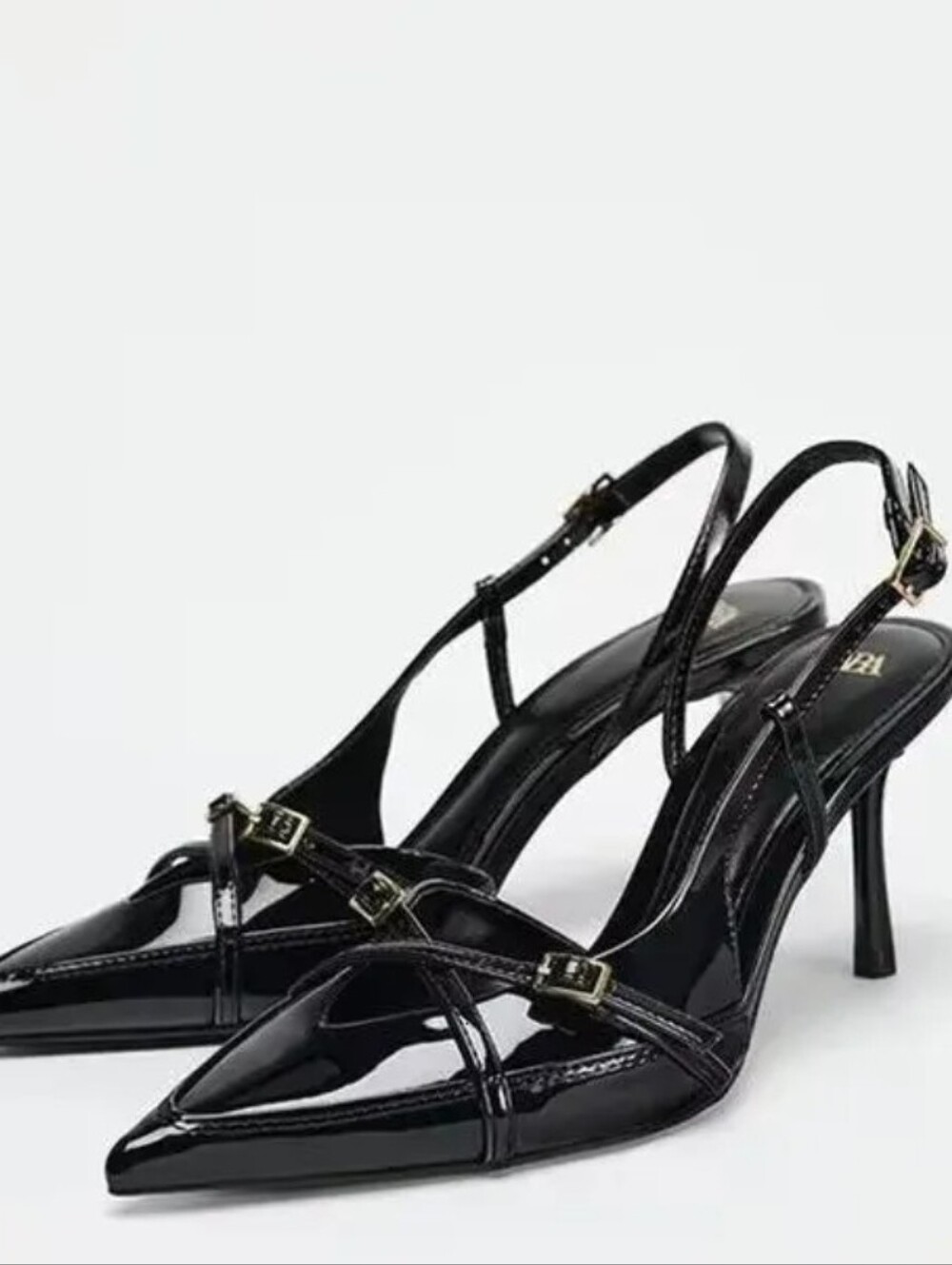ZARA Black Patent Strappy Buckle Slingback Heels – Size EU 38 / US 7.5